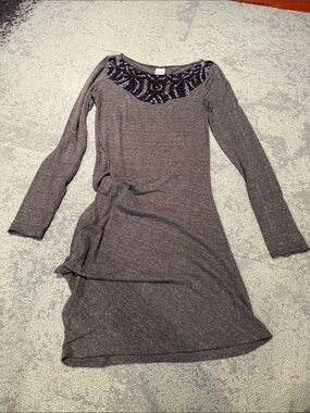 Free People Heather Gray Long Sleeve Dress with Wooven Scoop Yoke